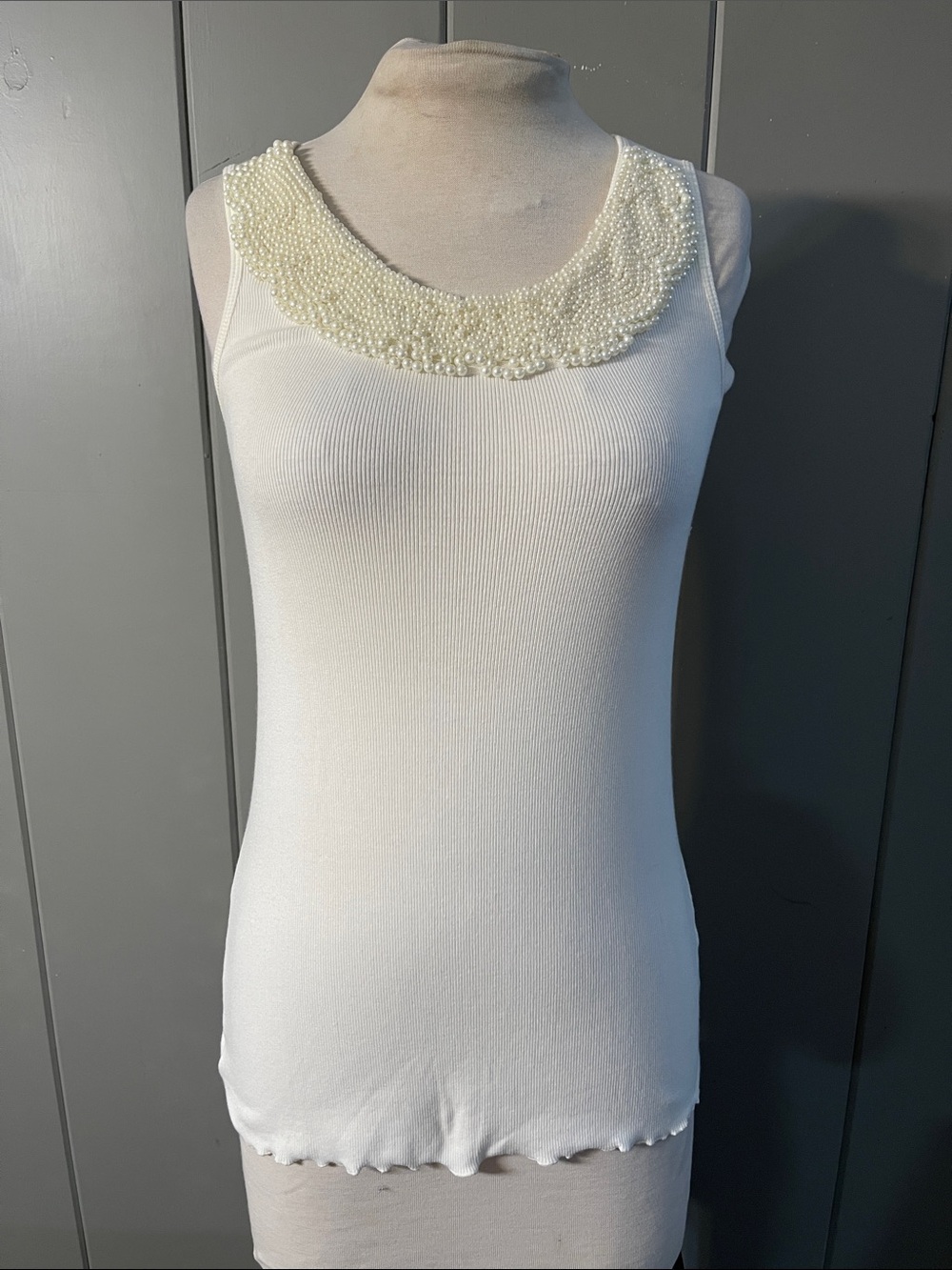 PAZZO Tank Top Cream Pearl Old Money Quiet Luxury Preppy Romantic Feminine